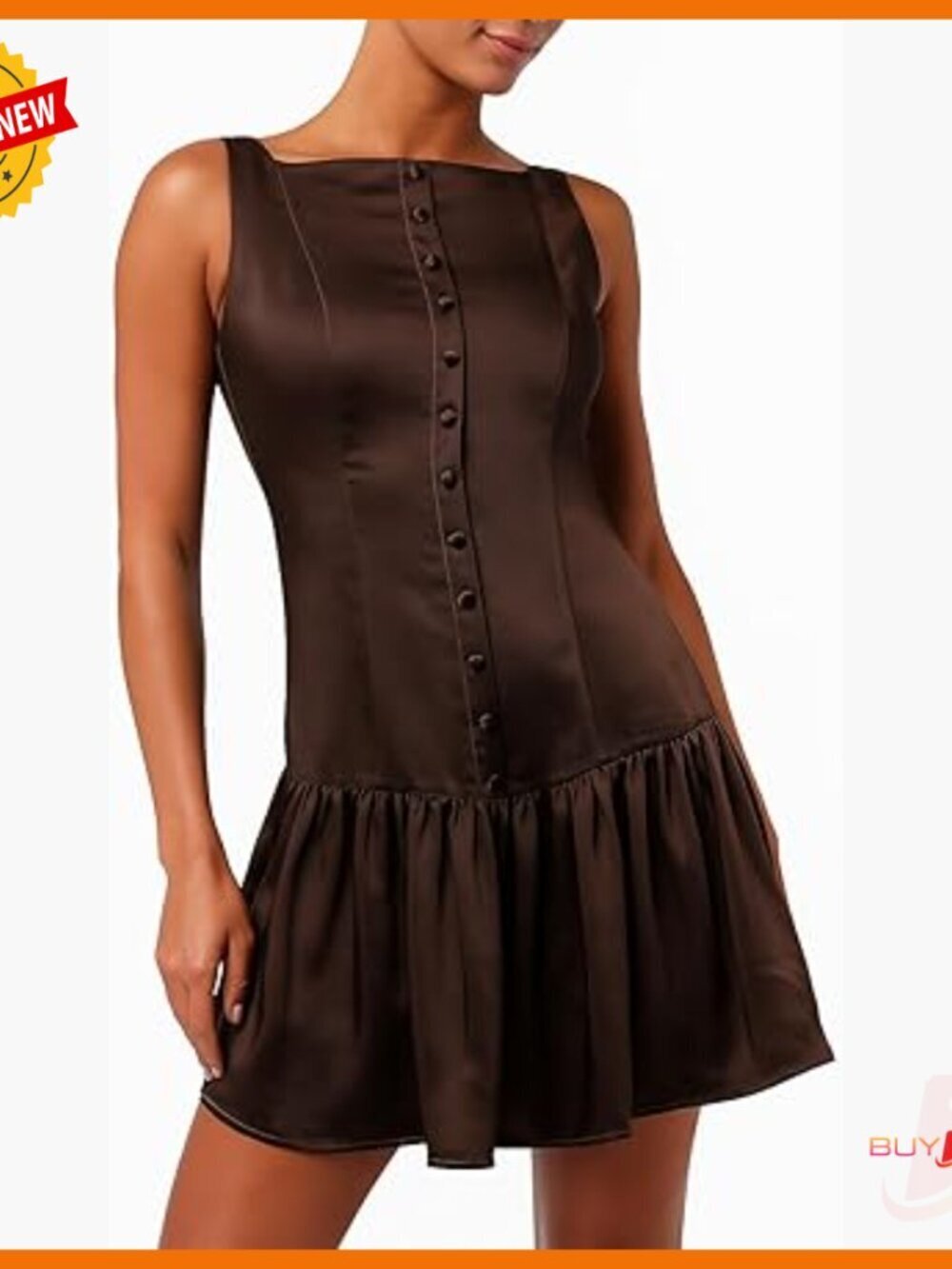 Satin Mini Dress with Covered Buttons, Drop Waist, Cocktail Party